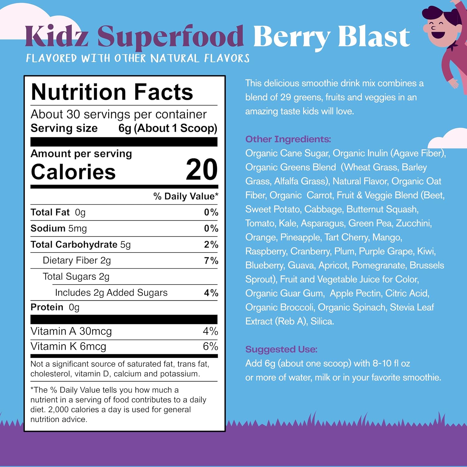 Amazing Grass Kidz Superalimento Infantil Orgánico Berry Blast 30 Raciones