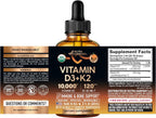 Vitamin D3 K2 USDA Organic Drops - Vitamina D3 10000 IU & K2 como MK-7 120mcg - Apoyo Inmune y de Ánimo, Salud de Huesos y Dientes - Sin Azúcar, Sabor Naranja - Suplemento Líquido - 60 ml, 60 Días
