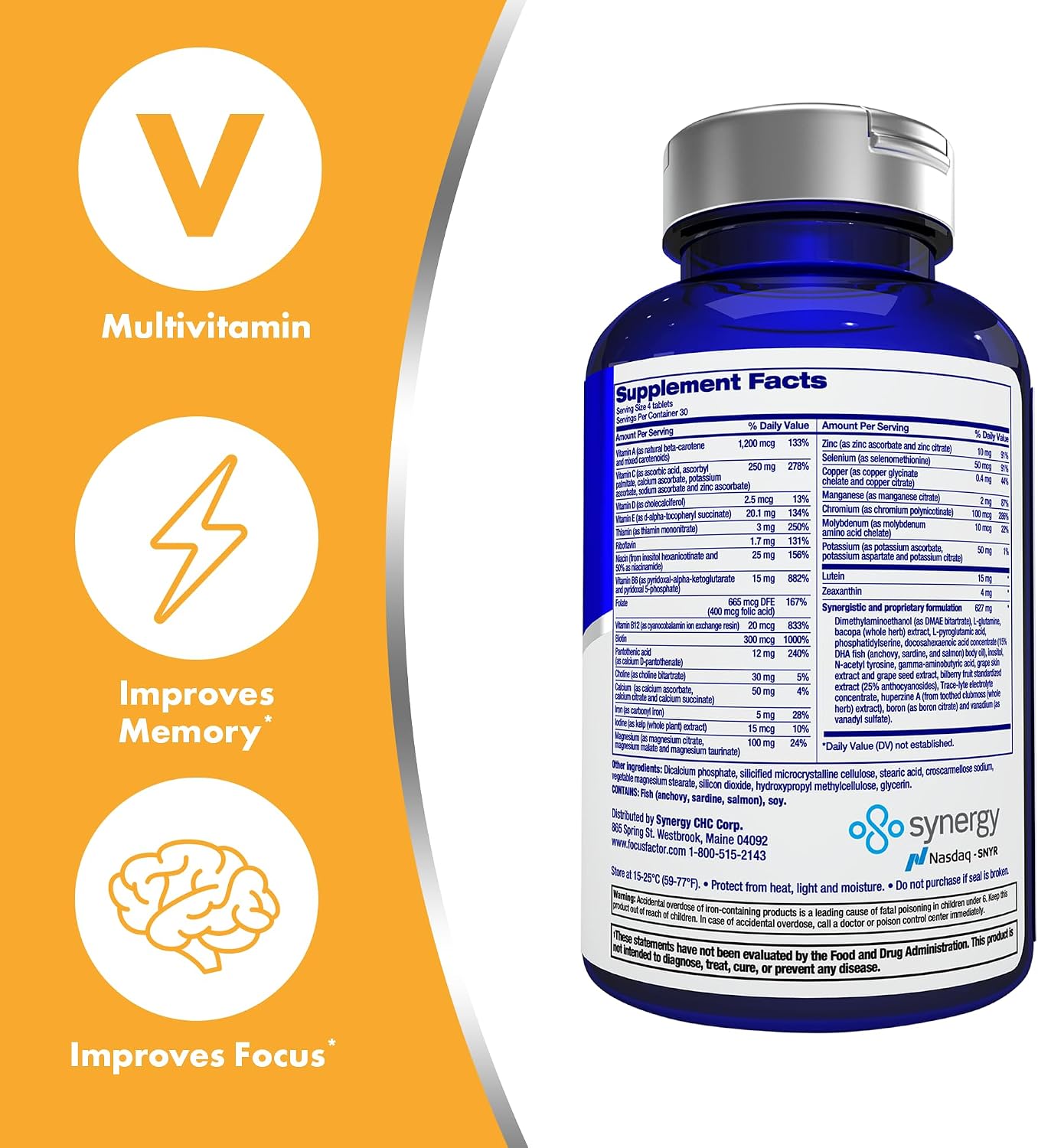 Focus Factor Complemento para Cerebro y Visión con Luteína y Zeaxantina, 120 Comprimidos