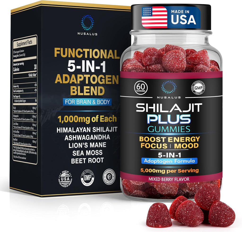 Shilajit Plus Gummies 5 en 1 - Adaptógeno y Nootrópico, 60 Gomitas Veganas
