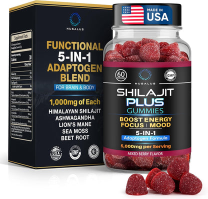 Shilajit Plus Gummies 5 en 1 - Adaptógeno y – Shilajit: Una resina rica en ácido fúlvico y minerales que, según la – Image 1