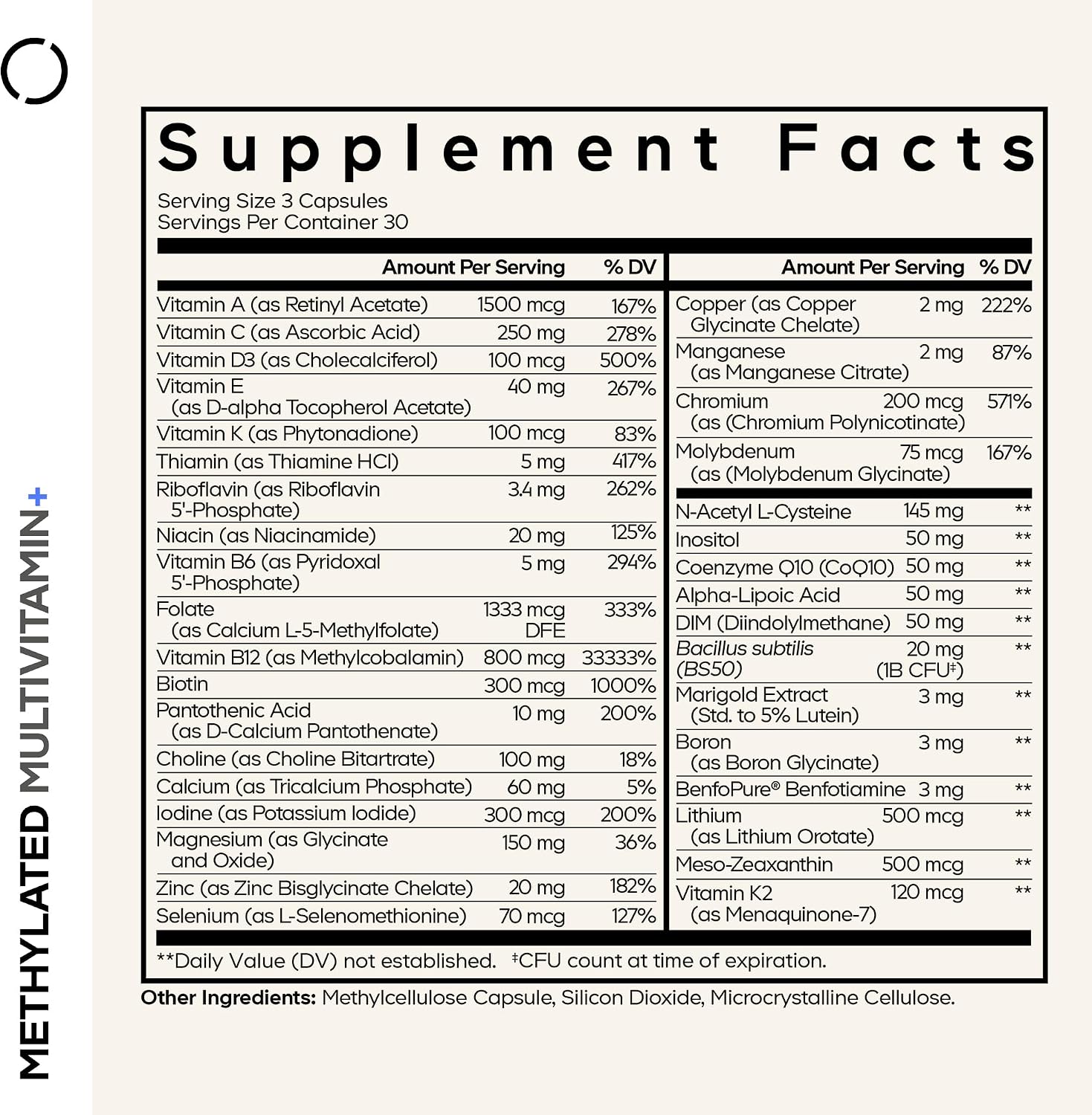 Codeage Multivitamínico Metilado - Complejo B, Vitaminas A, C, D, E, K2, B12 Metilcobalamina, L-Metilfolato, Magnesio, CoQ10, DIM, Probióticos - 90 Cápsulas