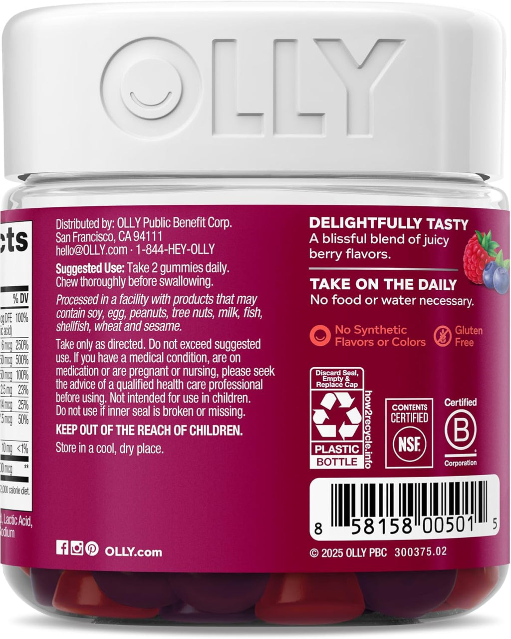OLLY Multivitamínico para Mujeres en Gominolas, Sabor a Bayas, 90 Gominolas (45 Días)