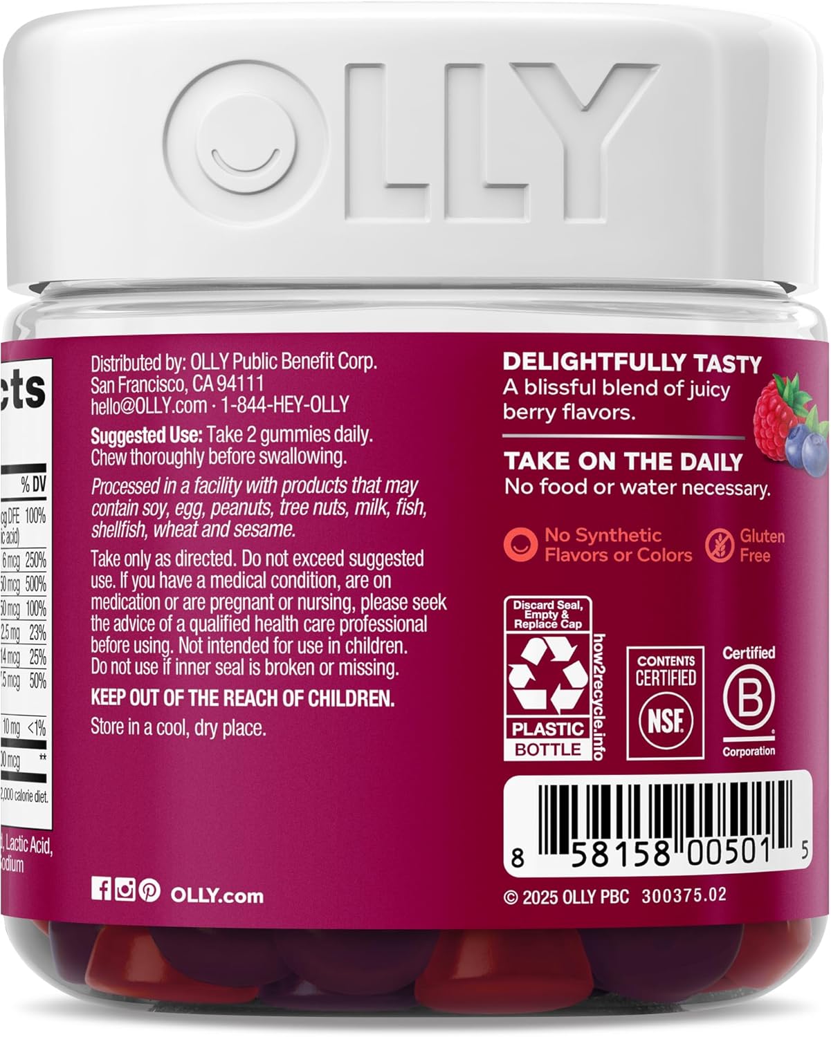 OLLY Multivitamínico para Mujeres en Gominolas, Sabor a Bayas, 90 Gominolas (45 Días)