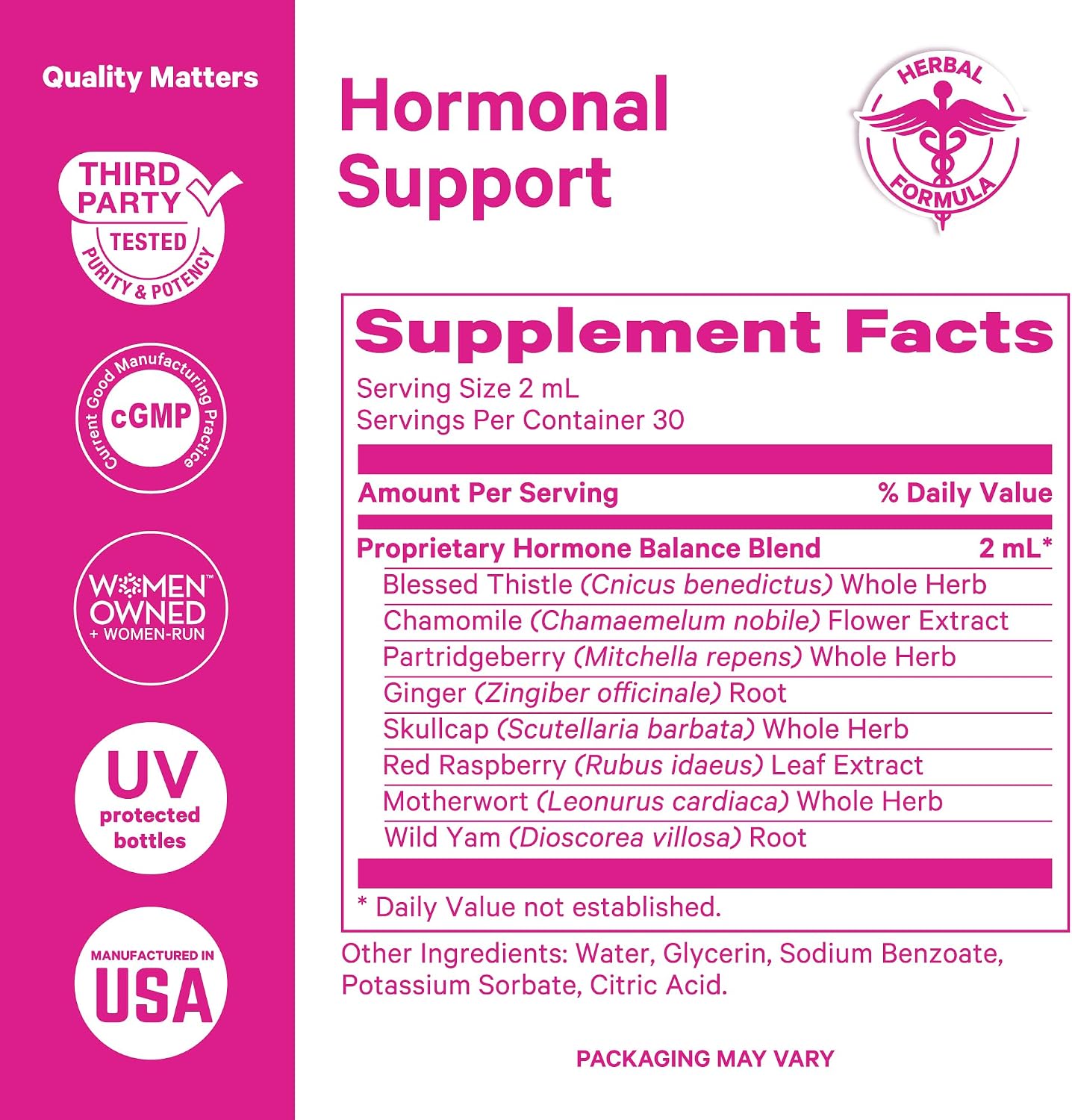 Pink Stork Gotas de Equilibrio Hormonal para Mujeres - 60ml, 30 Dosis - Complemento Líquido Vegano