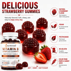 O Nutritions Complejo B Gominolas Veganas con Vitamina B12, Biotina, Folato, Vitamina C – Energía, Estado de Ánimo, Memoria y Enfoque – Apoyo para Cabello, Piel y Uñas – Fresa, 60 Gominolas