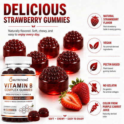 O Nutritions Complejo B Gominolas Veganas con Vitamina B12, Biotina, Folato, Vitamina C – Energía, Estado de Ánimo, Memoria – Image 5
