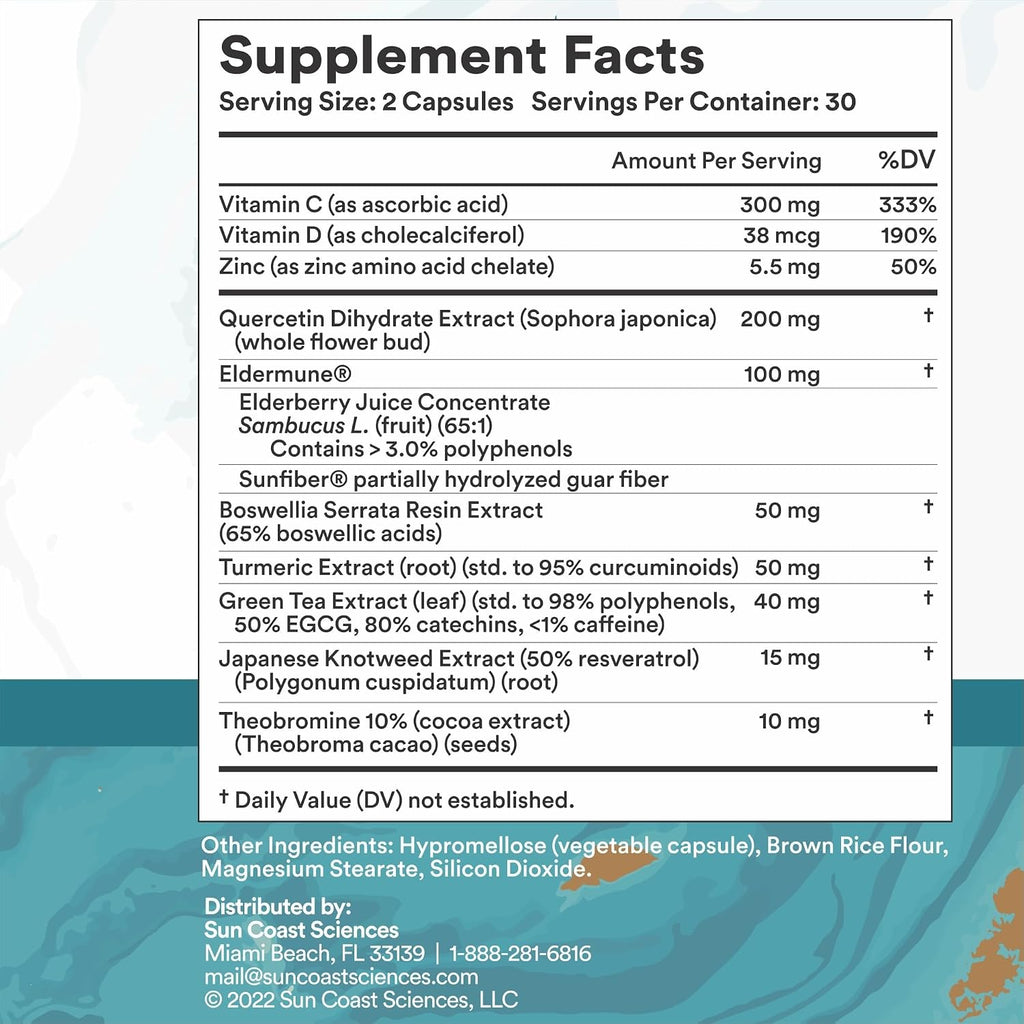 SUN COAST SCIENCES BioShield MD – Apoyo Inmunitario Premium con Vitamina C, D y Zinc (60 Cápsulas)