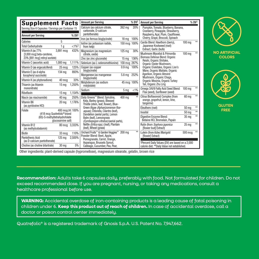 Nature's Way Alive! Max6 Potency Multivitamínico Completo para Adultos con Hierro, 90 Cápsulas