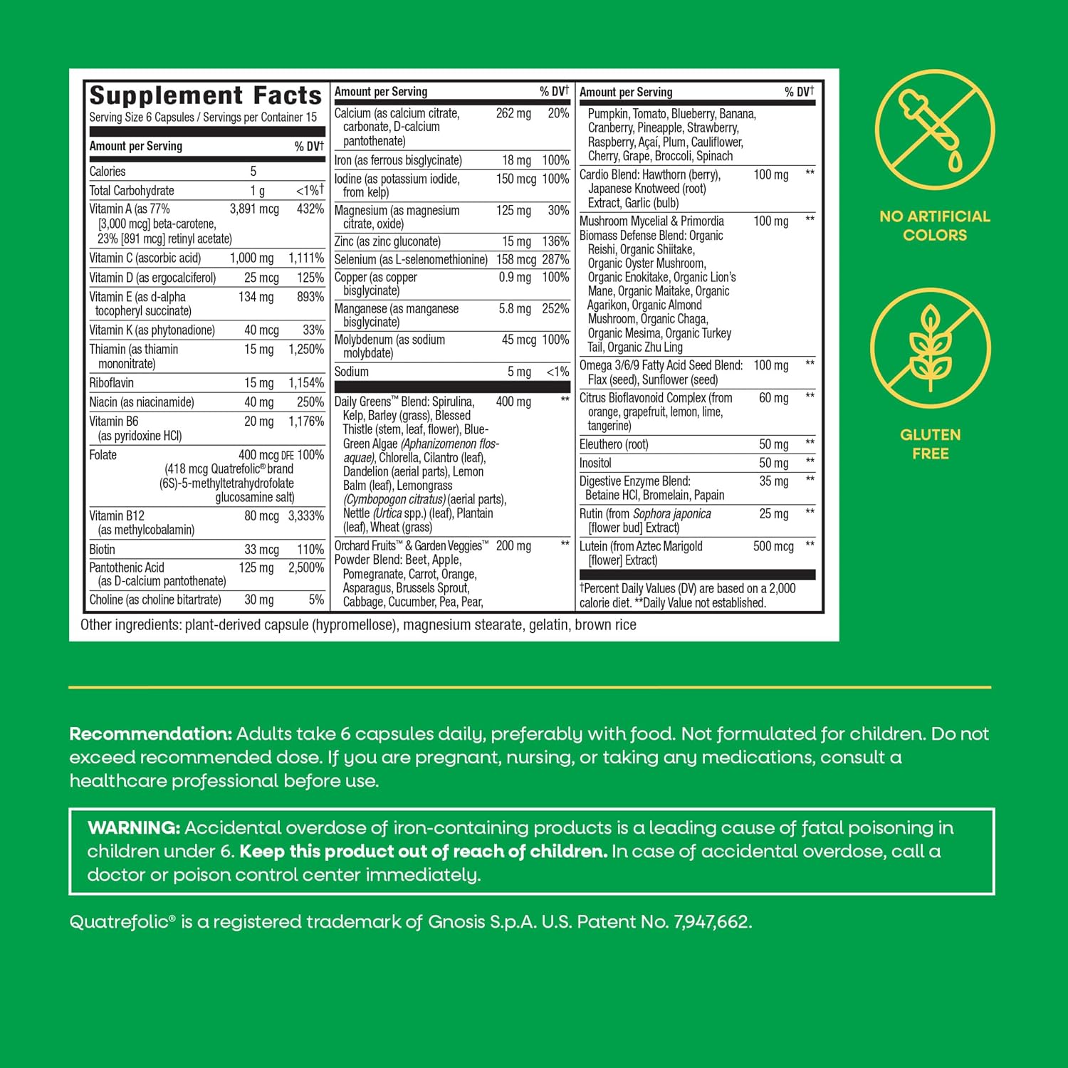 Nature's Way Alive! Max6 Potency Multivitamínico Completo para Adultos con Hierro, 90 Cápsulas