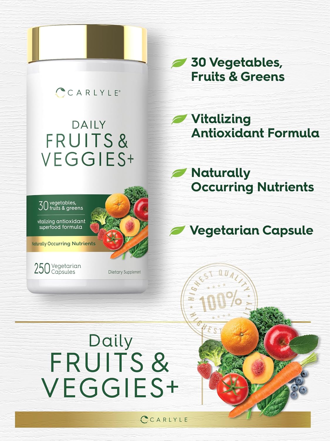 Carlyle Frutas y Verduras Suplemento - 250 Cápsulas - Fórmula con 30 Frutas y Verduras