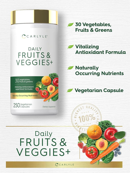 Carlyle Frutas y Verduras Suplemento - 250 Cápsulas - Fórmula con 30 Frutas y Verduras – Image 4