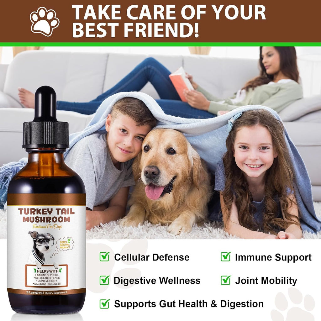 Cola de Pavo para Perros, Rápida Absorción - Gotas con Cúrcuma y Probióticos para el Sistema Inmunológico, Digestivo y Articular - 60ml