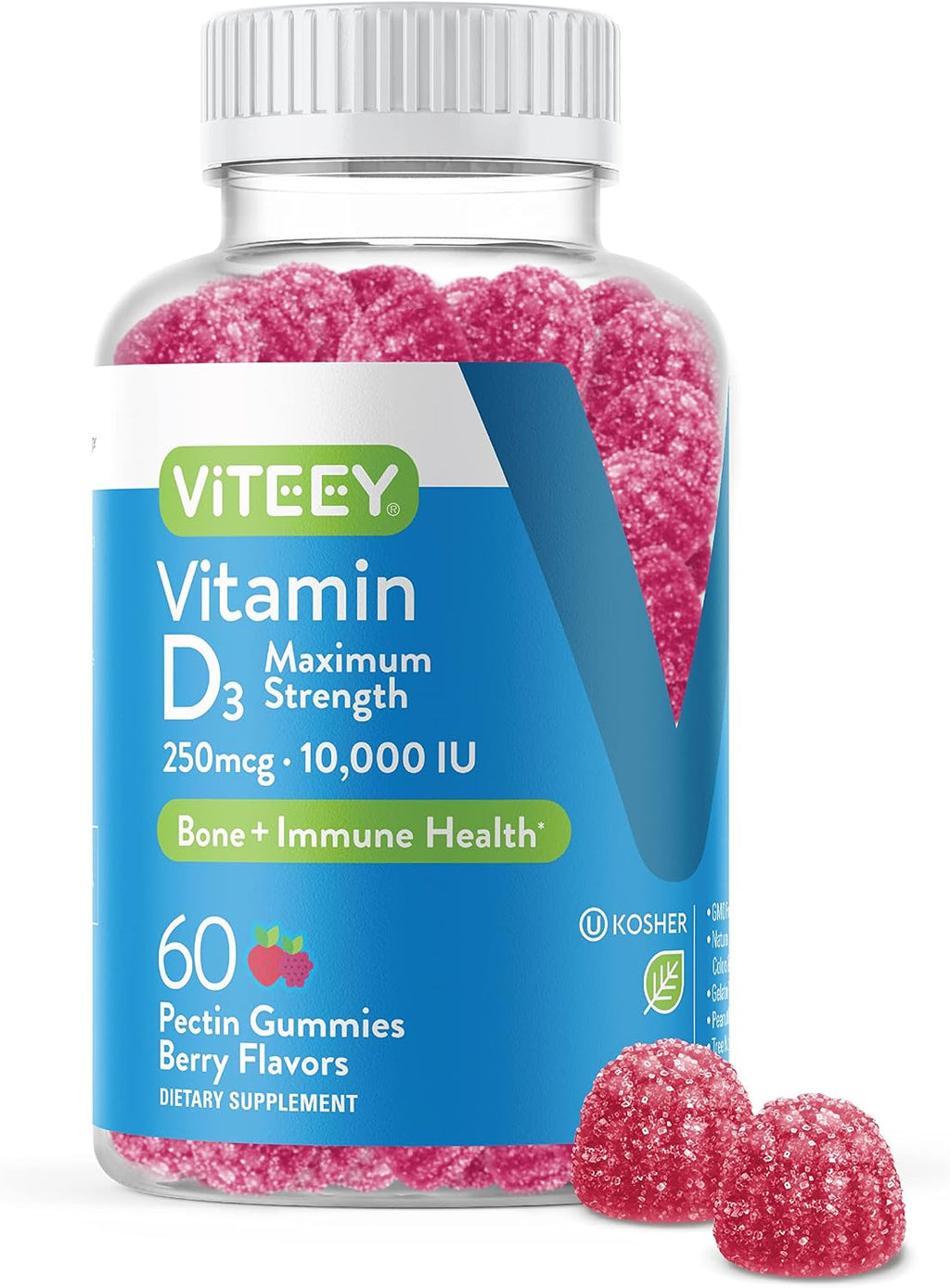 Viteey Vitamin D3 Gummies - 10.000 UI (250 mcg) - 120 Gominolas para Adultos y Jóvenes
