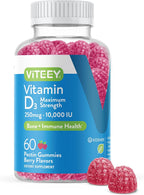 Viteey Vitamin D3 Gummies - 10.000 UI (250 mcg) - 120 Gominolas para Adultos y Jóvenes