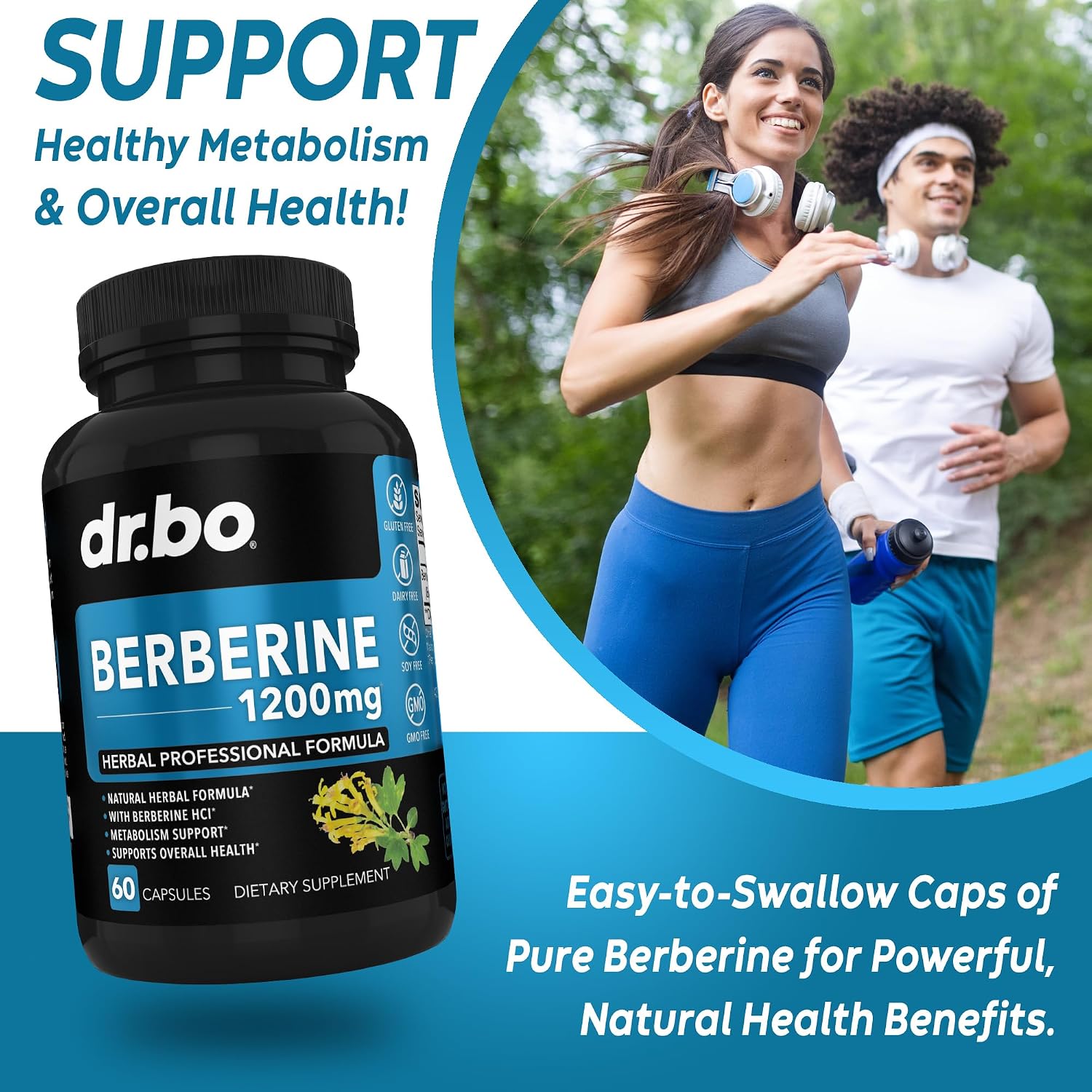 Berberina 1200mg Cápsulas - Suplemento de Berberina HCL - Apoyo Metabólico Saludable - 60 Comprimidos