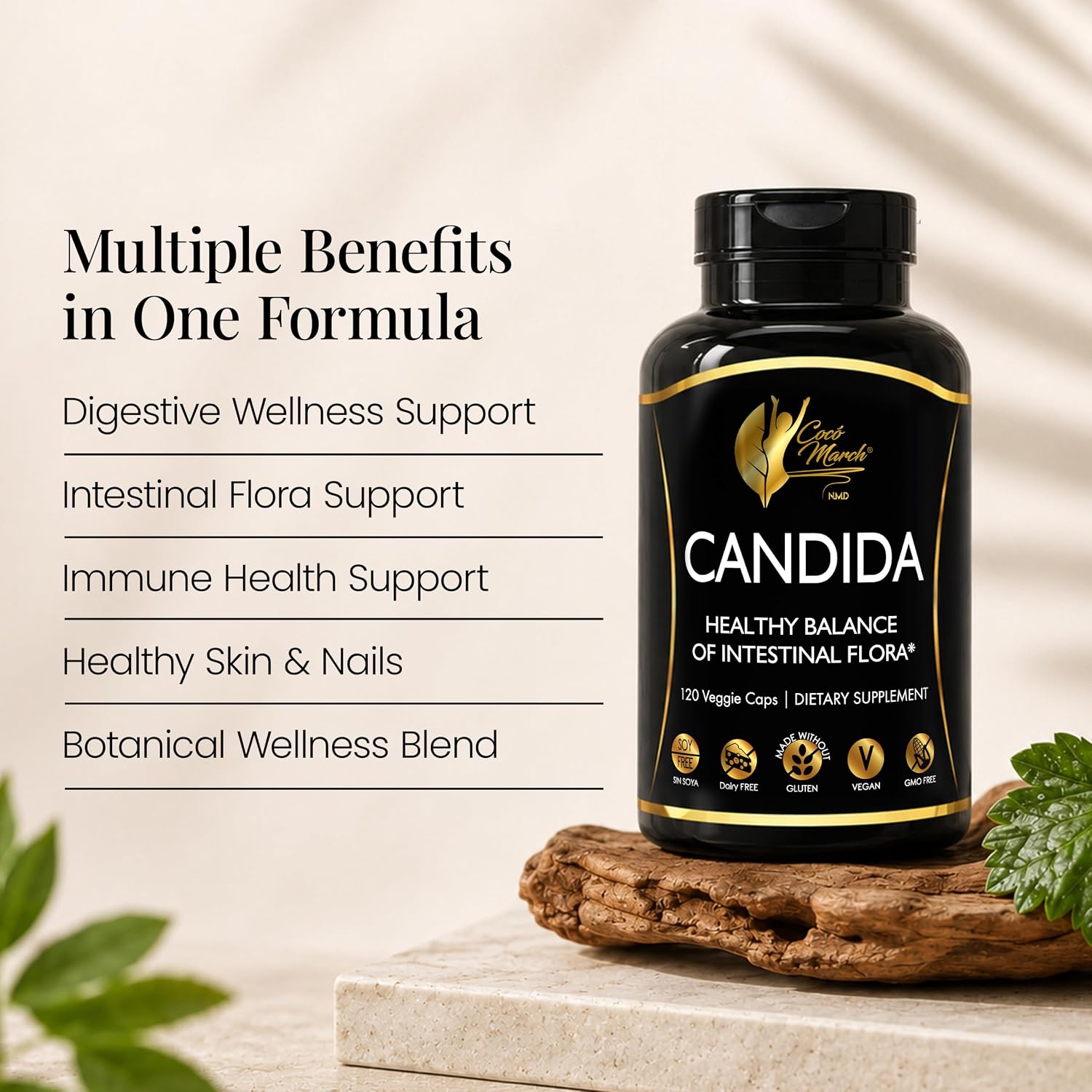 Cocó March N.M.D Candida Cleanse – Limpieza Herbal 30 Días con Enzimas Digestivas – 120 Cápsulas Vegetales