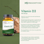 MD Prescriptives Vitamina D3 180 Cápsulas Blandas - 125 mcg (5000 UI) - Máxima Absorción para Huesos, Músculos e Inmunidad - No GMO, Vegetariano