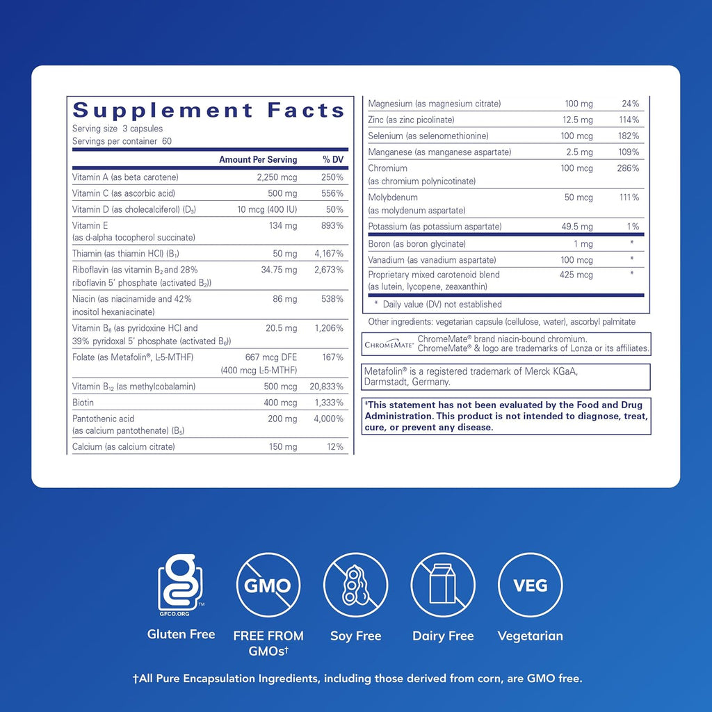 Pure Encapsulations Nutrient 950 Sin Cobre, Hierro y Yodo - 180 Cápsulas