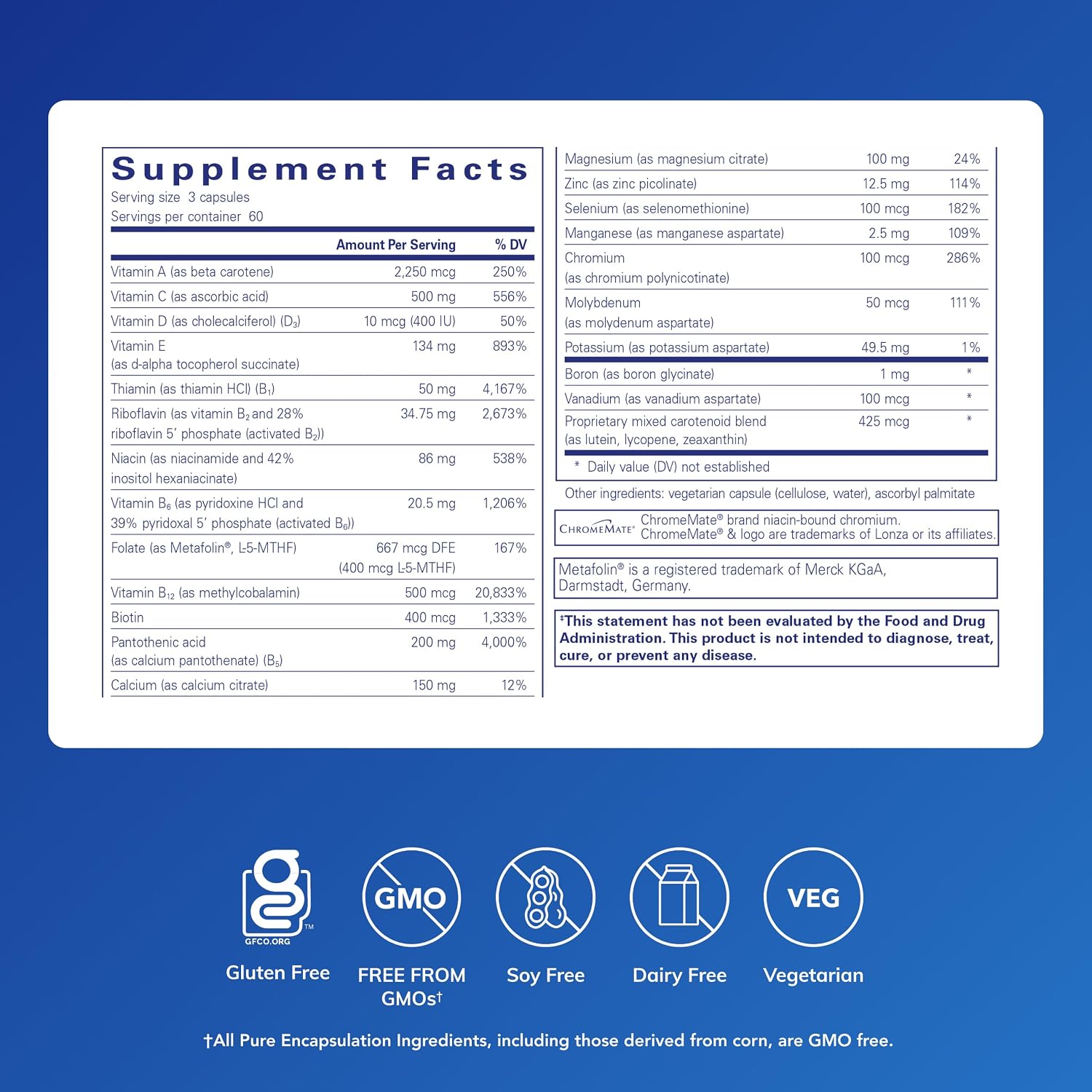 Pure Encapsulations Nutrient 950 Sin Cobre, Hierro y Yodo - 180 Cápsulas