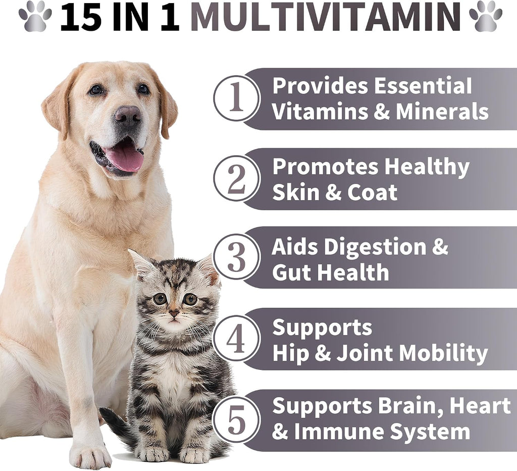 Best Buddy Multivitamin 15-en-1 Snacks para Perros y Gatos, Suplemento Completo para la Salud con Apoyo Articular + Enzimas Digestivas, Vitaminas y Suplementos para Perros sin Cereales para Piel y Pelaje (Tocino/Cerdo, 225g)