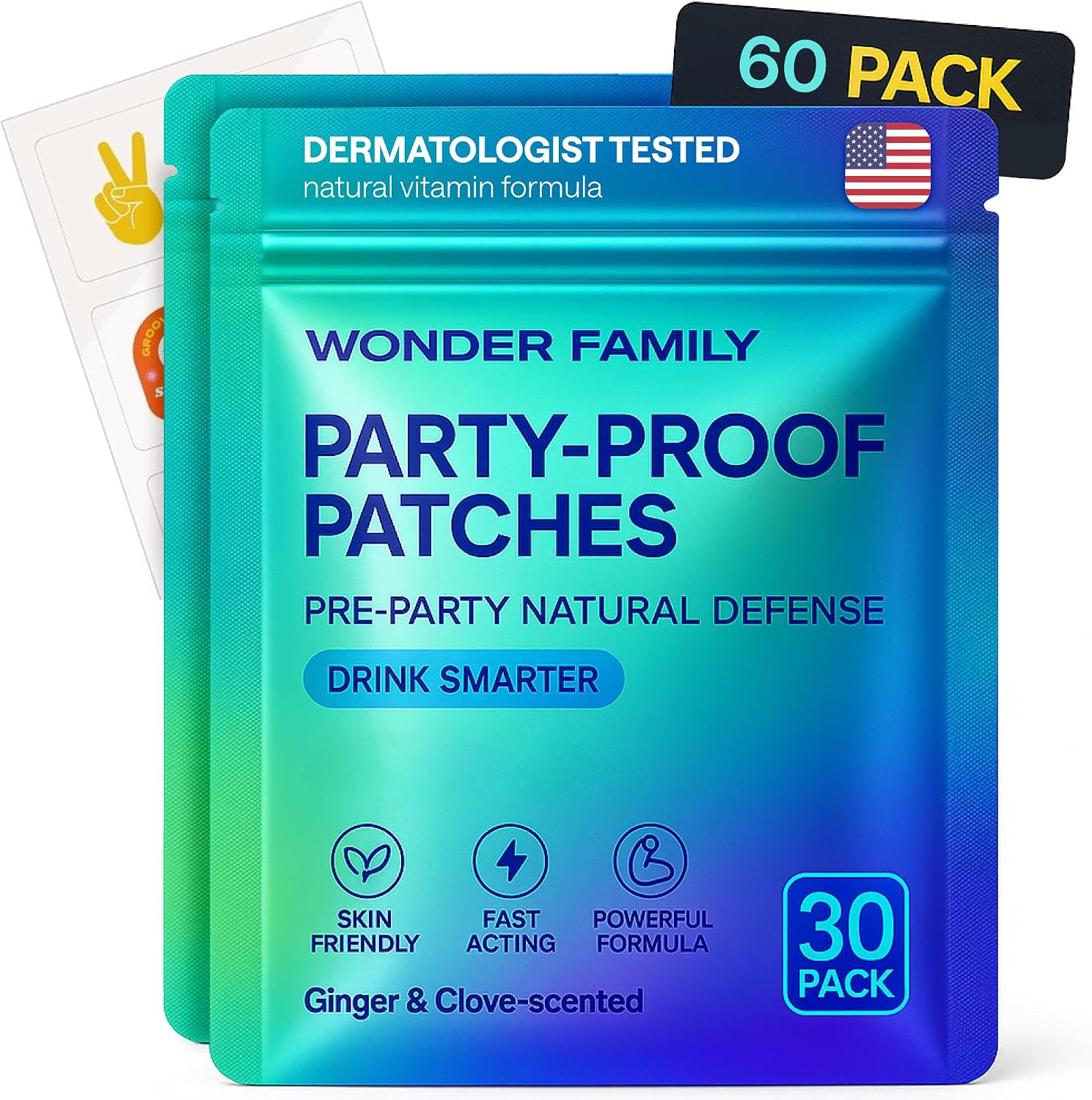WONDER FAMILY Recovery Patches for Women & Men – Clear Mornings After Parties and Nights Out – Contain Vitamins A, C, D, E, & B, Ashwagandha, Boswellia, Glutathione, Milk Thistle Extract (Blue)