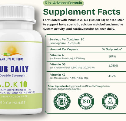 Daily Vites ADK 10 - Suplemento de Vitaminas – Vitamina K2 (MK-7): Contribuye a la coagulación sanguínea normal y – Image 3