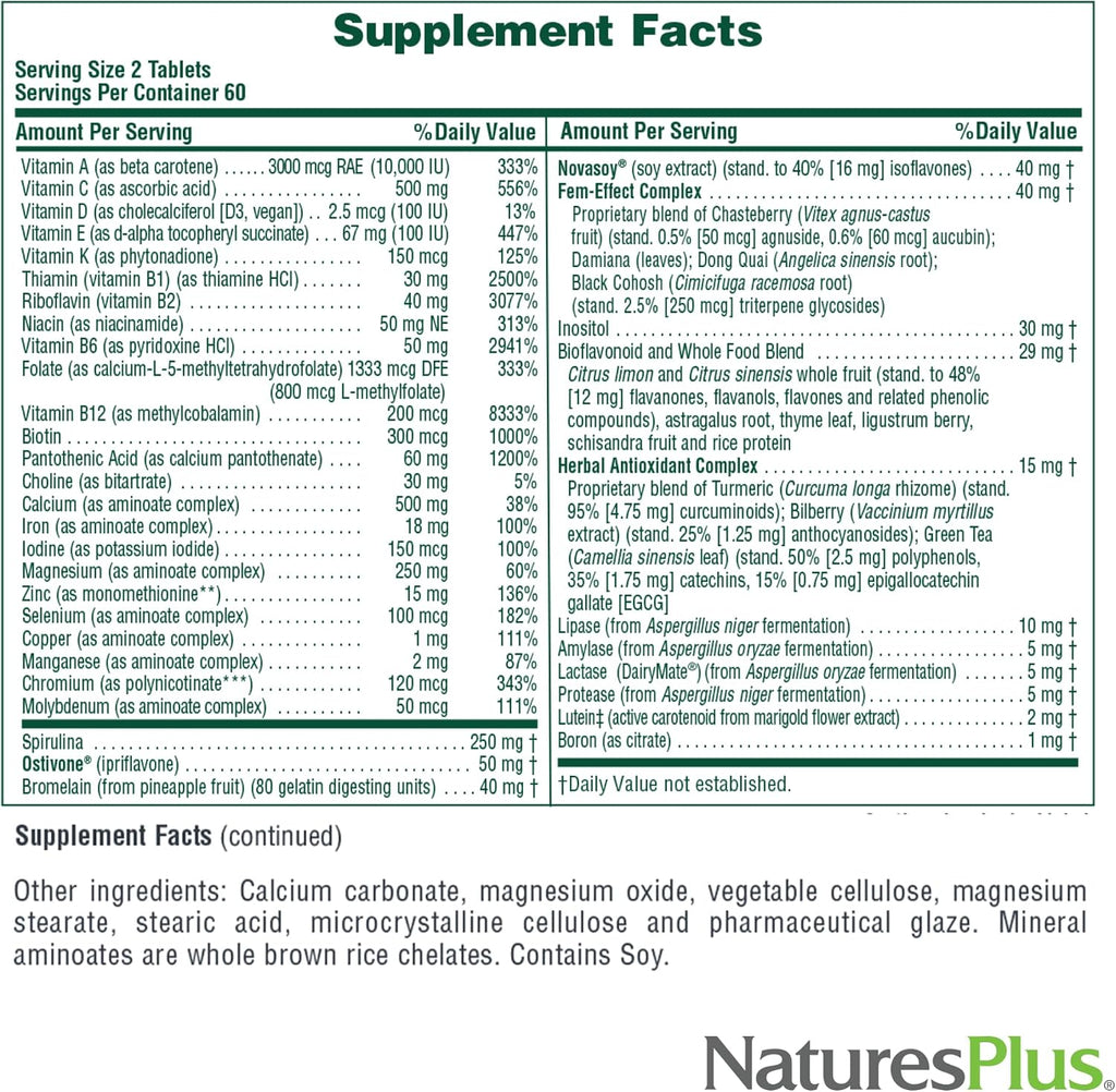 NaturesPlus Source of Life Women - Multivitamínico y Mineral para Mujeres - 240 Comprimidos