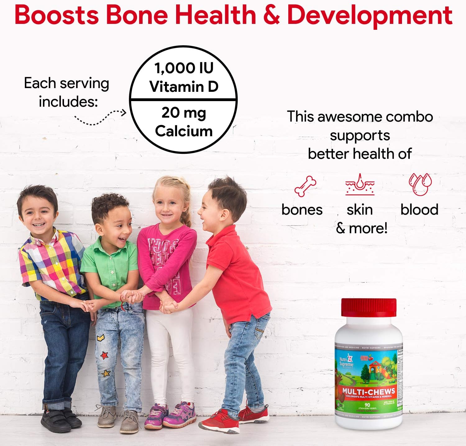 Delicious Kids Multivitamin - Multivitamínico Delicioso para Niños - 90 Gomitas Vegetarianas con Sabor a Cereza