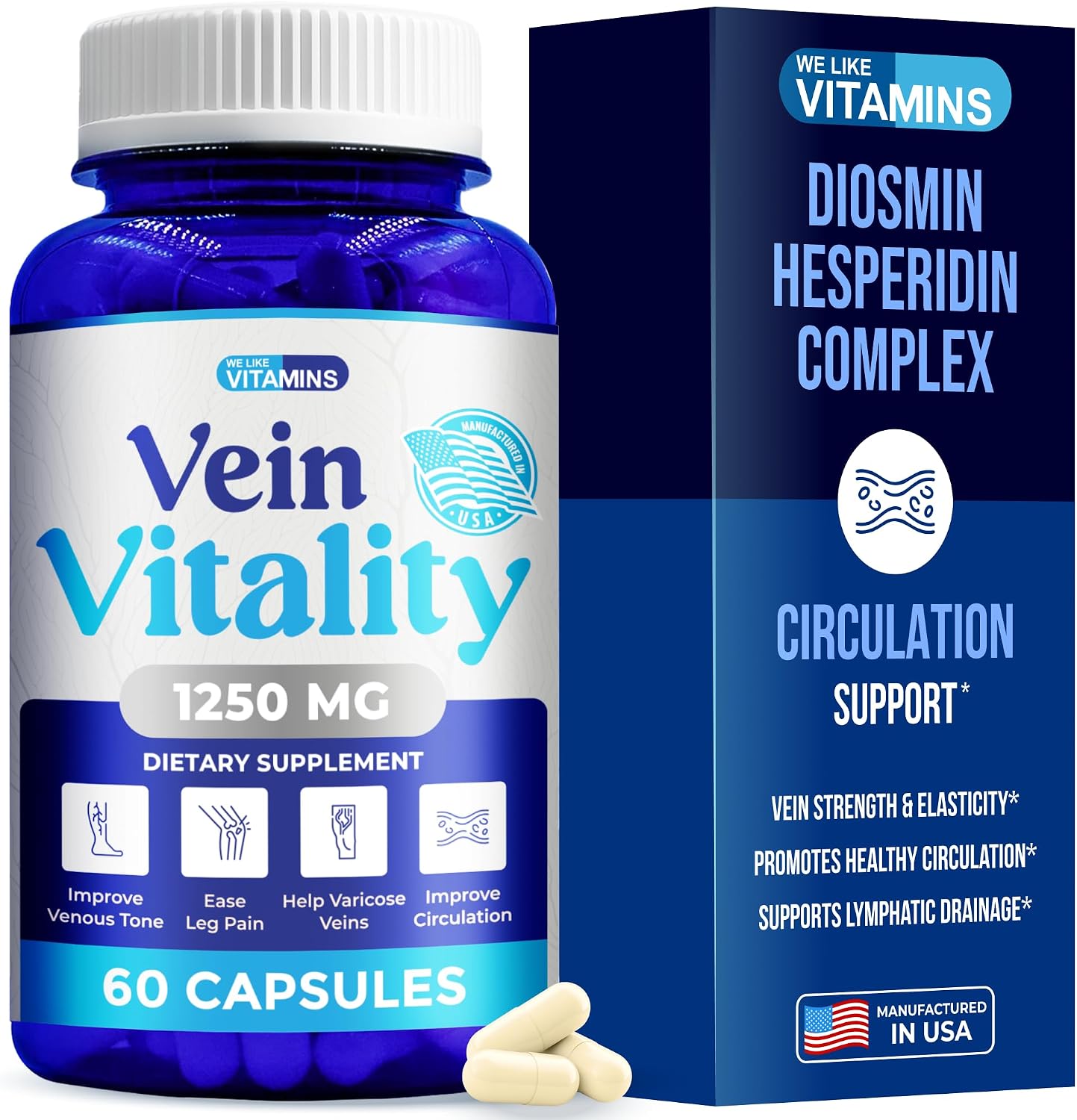 Vein Vitality Complejo Diosmin Hesperidina 1250 mg con Castaño de Indias y Rusco - 60 Cápsulas