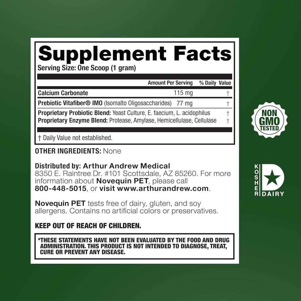 Arthur Andrew Medical Novequin PET - Probióticos digestivos para mascotas (90 g)