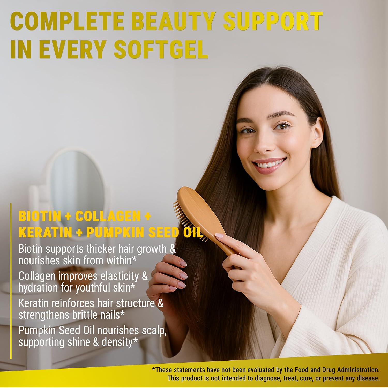 New Elements Biotina 10000mcg con Colágeno, Queratina y Aceite de Semilla de Calabaza para Cabello, Piel y Uñas