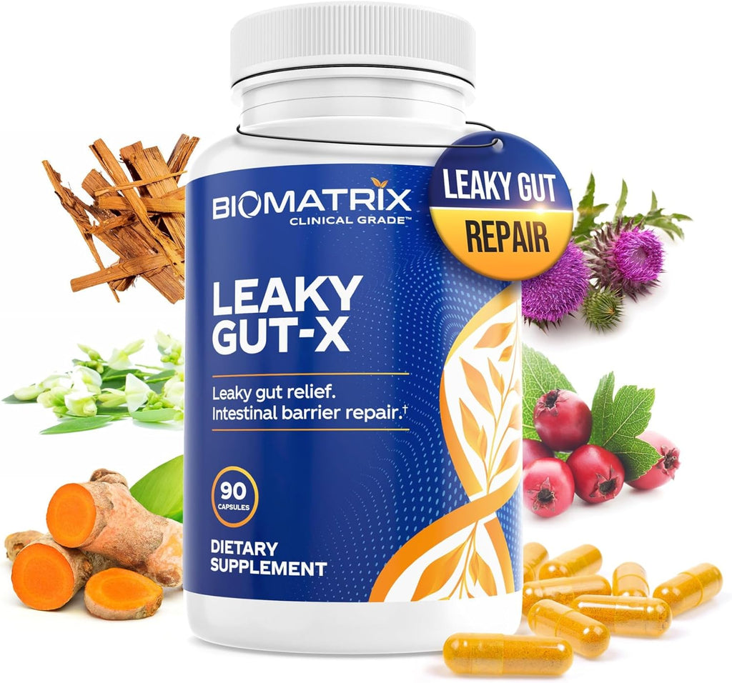 BioMatrix Leaky Gut-X - Complemento para la Reparación Intestinal con Glutamina, Quercetina, Uña de Gato, MSM, 60 Días