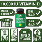 Peak Performance Advanced Vitamin D 10000 IU con los 3 Tipos de Vitamina K - D3 y K2 (MK-7, MK4), K1 - 60 Cápsulas