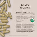 Black Walnut USDA Organic 120 Cápsulas - Suplemento Natural de Alta Potencia con Cáscara de Nogal Negro (Juglans Nigra) Ecológica - Cápsulas Vegetales Certificadas