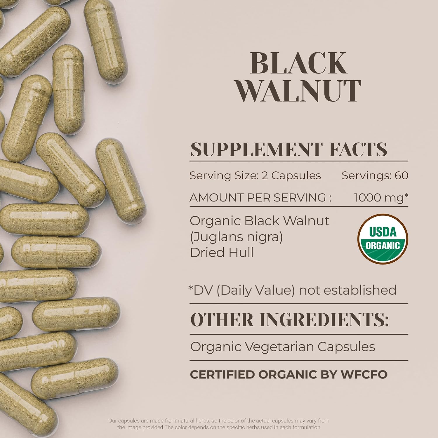 Black Walnut USDA Organic 120 Cápsulas - Suplemento Natural de Alta Potencia con Cáscara de Nogal Negro (Juglans Nigra) Ecológica - Cápsulas Vegetales Certificadas