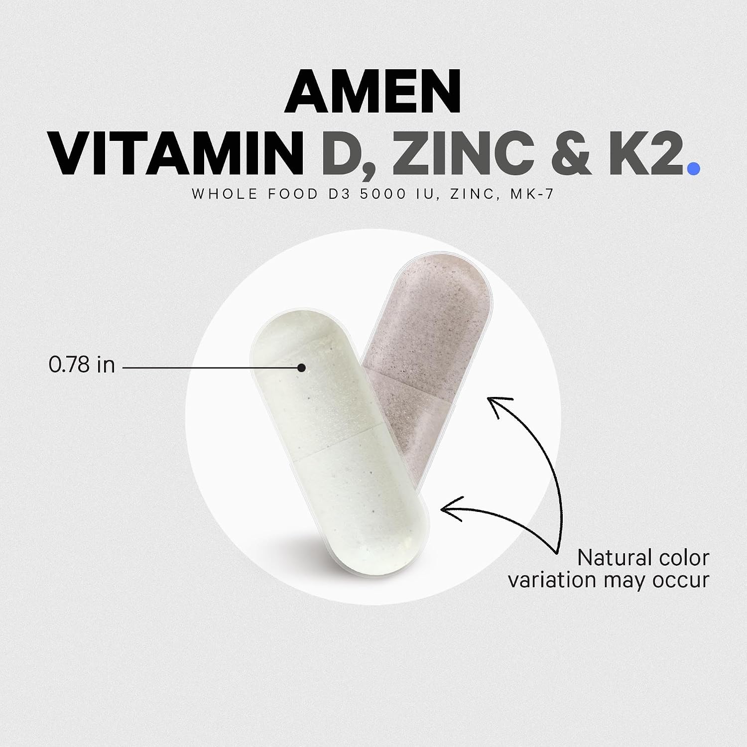Amen Vitamina D3, K2 y Zinc con Mezcla de Frutas Orgánicas - 5000 UI D3, 90 mcg K2, 30 mg Zinc - Vegano, Non-GMO - 60 Cápsulas