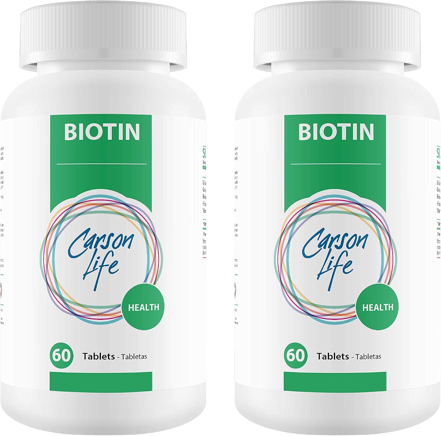 Carson Life Biotina 120 Comprimidos (2x60) - Complemento para Cabello, Piel y Uñas