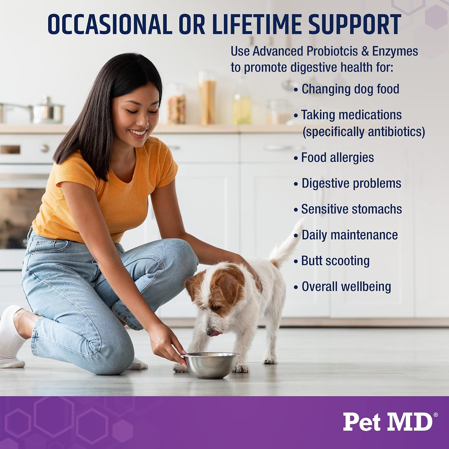 Pet MD Probióticos y Enzimas para Perros - Masticables de Salud Intestinal con Prebióticos - 60 unidades
