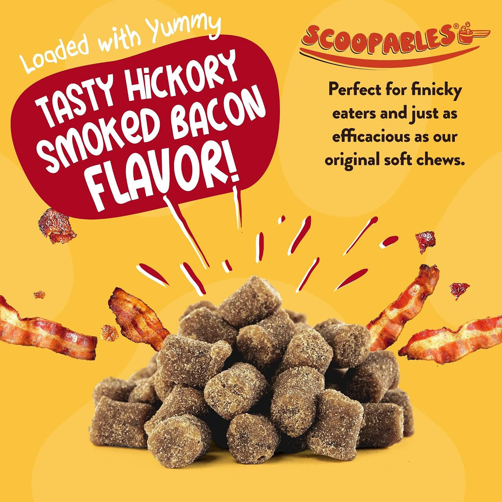 NaturVet Scoopables Probióticos Avanzados para Perros - Probióticos Masticables y Enzimas Digestivas - Sabor a Bacon Ahumado | Bolsa de 312g