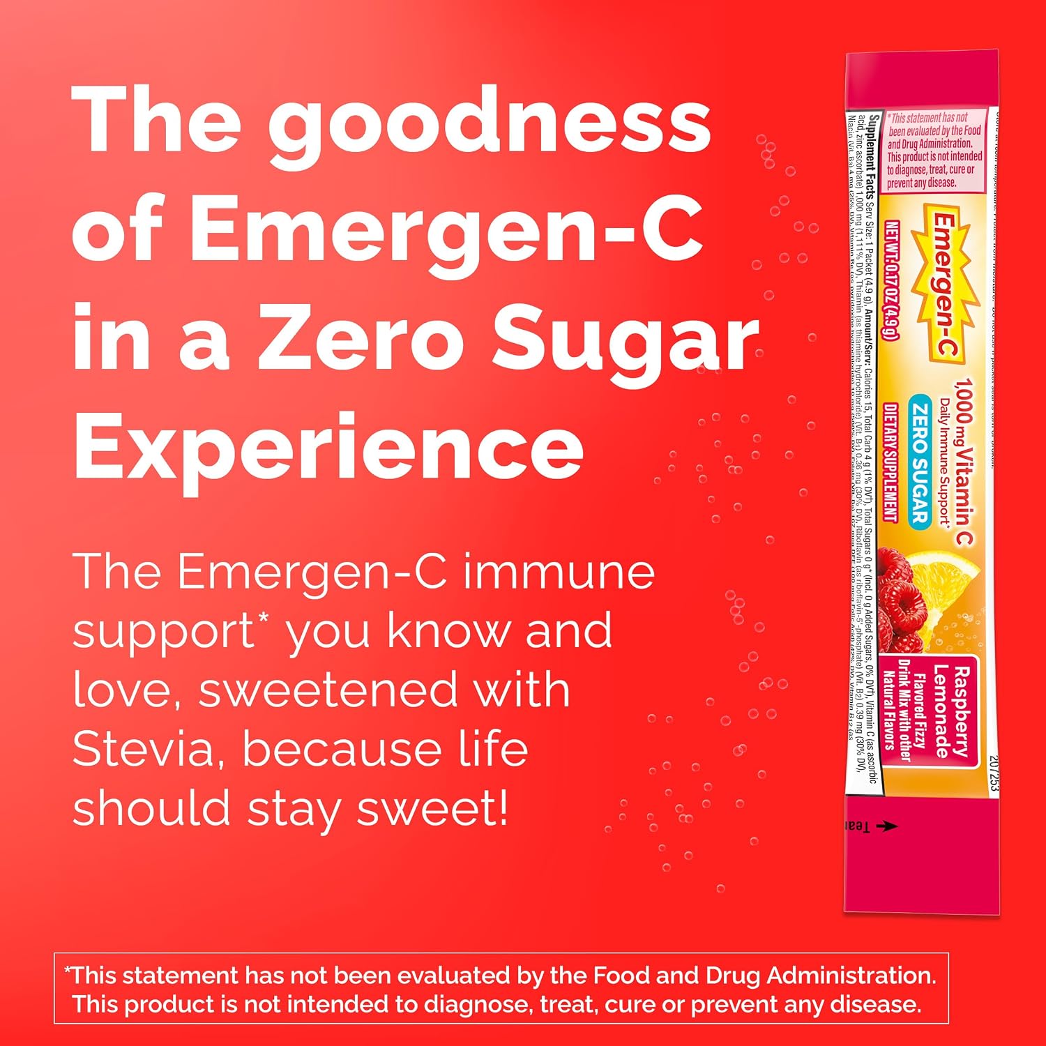 Emergen-C Zero Sugar Vitamina C 1000 mg - Sabor Frambuesa Limón - 36 Sobres