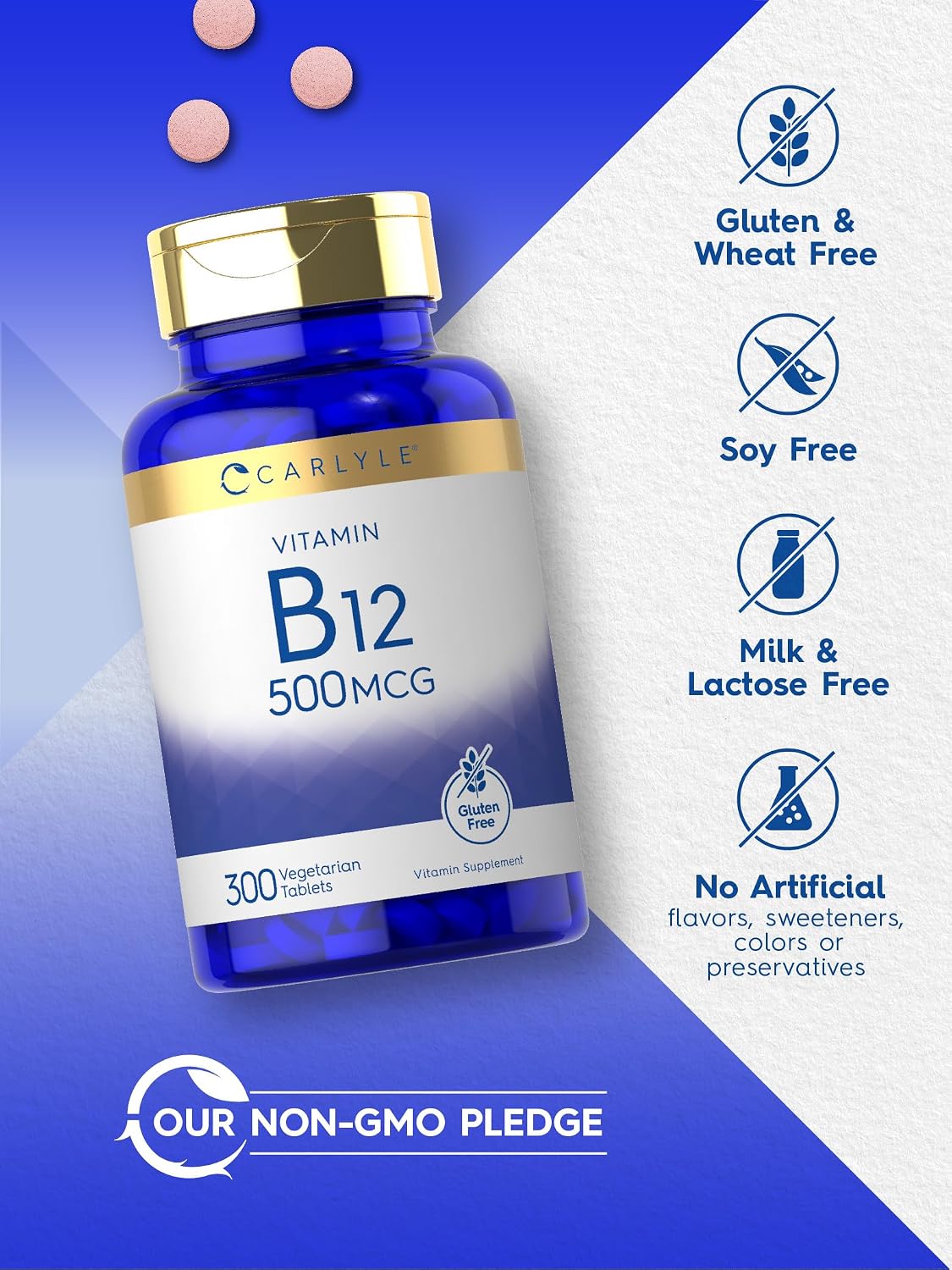 Carlyle Vitamina B-12 500mcg | 300 Comprimidos | Suplemento Vegetariano