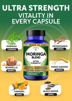 Lunakai Cápsulas de Moringa Pura – Extracto de Hoja de Moringa con Ashwagandha, Boswellia, Ginseng y Cúrcuma, 60 cápsulas