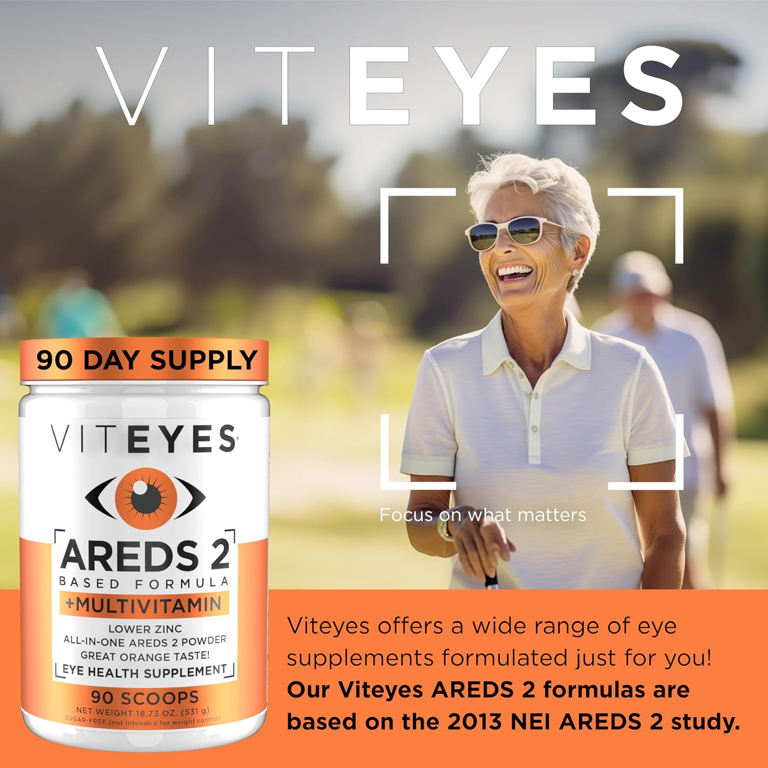 Viteyes AREDS 2 Powder + Complete Multivitamin - Macular Protection - Natural Orange Flavor - 90 Scoops