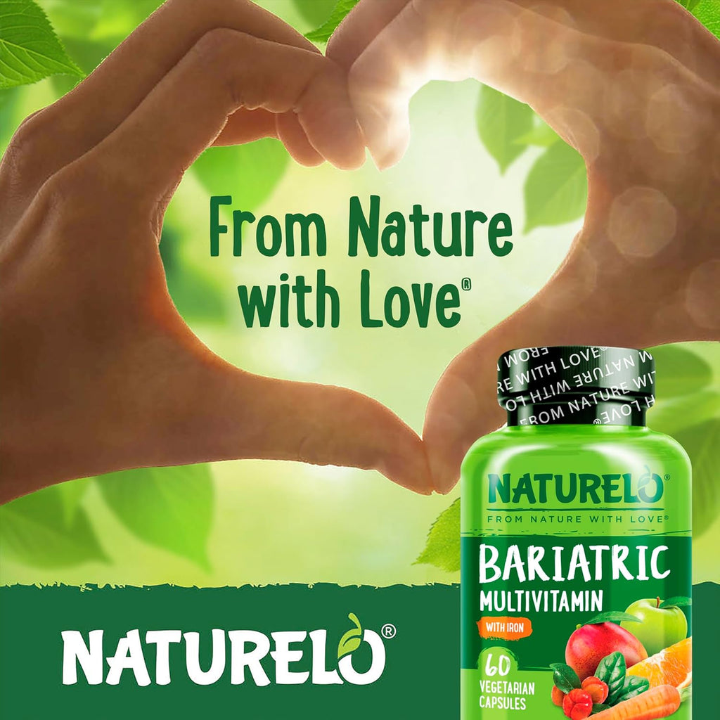 NATURELO Bariatric Multivitamin - One Daily with Iron - Suplemento para Cirugía Bariátrica - Nutrición Natural - 60 Cápsulas Veganas