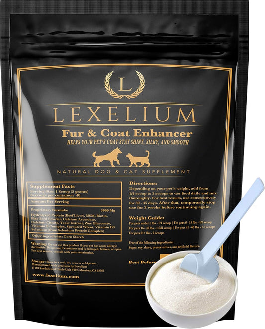 Lexelium Suplemento para la Piel y el Pelo de Perros y Gatos - Fórmula en Polvo Natural 200g