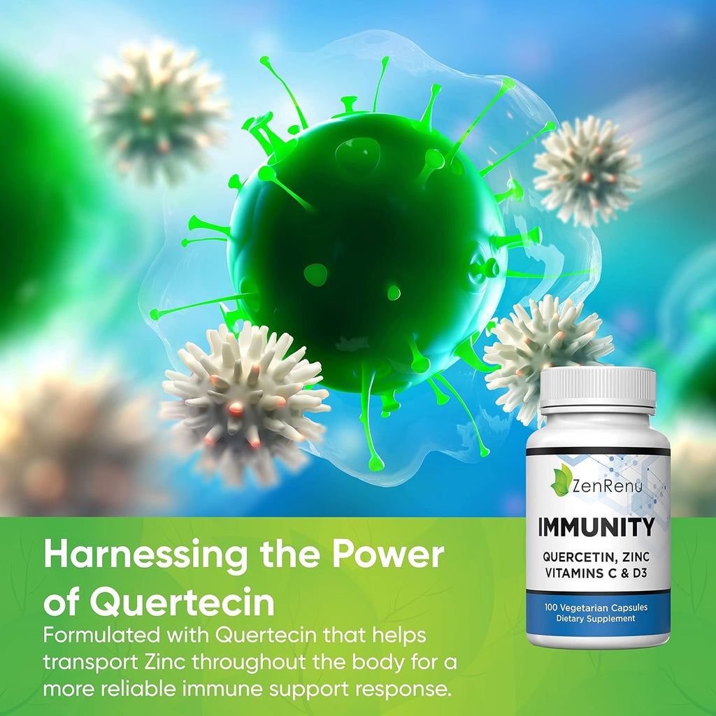 Immunity Quercetin 700 mg con Zinc, Vitamina C, Vitamina D y Cúrcuma - 100 Cápsulas Vegetales