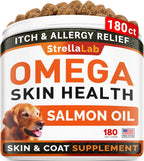 StrellaLab Omega 3 para Perros - 180 Golosinas de Aceite de Pescado - Suplemento para la Piel y el Pelaje - Sabor a Salmón Ahumado