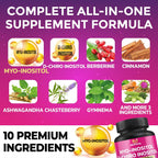 BMVINVOL Inositol Supplement - Myo-Inositol and D-Chiro Inositol Ideal 40:1 Ratio - Plus Berberine, Cinnamon, Ashwagandha + 5 More - 30 Capsules