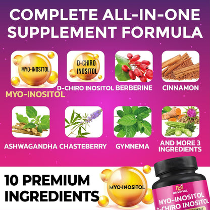 BMVINVOL Inositol Supplement - Myo-Inositol and D-Chiro Inositol Ideal 40:1 Ratio - Plus Berberine, Cinnamon, Ashwagandha + – Image 5